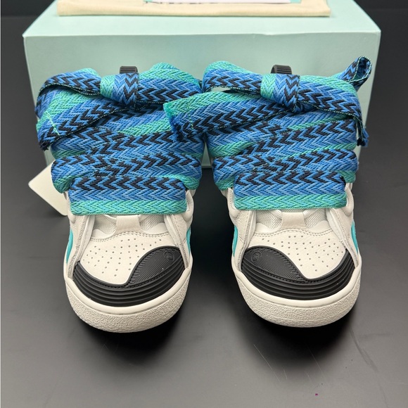 LANVIN, Shoes - Women’s Low-Top Sneakers with Blue & Teal Braided Laces